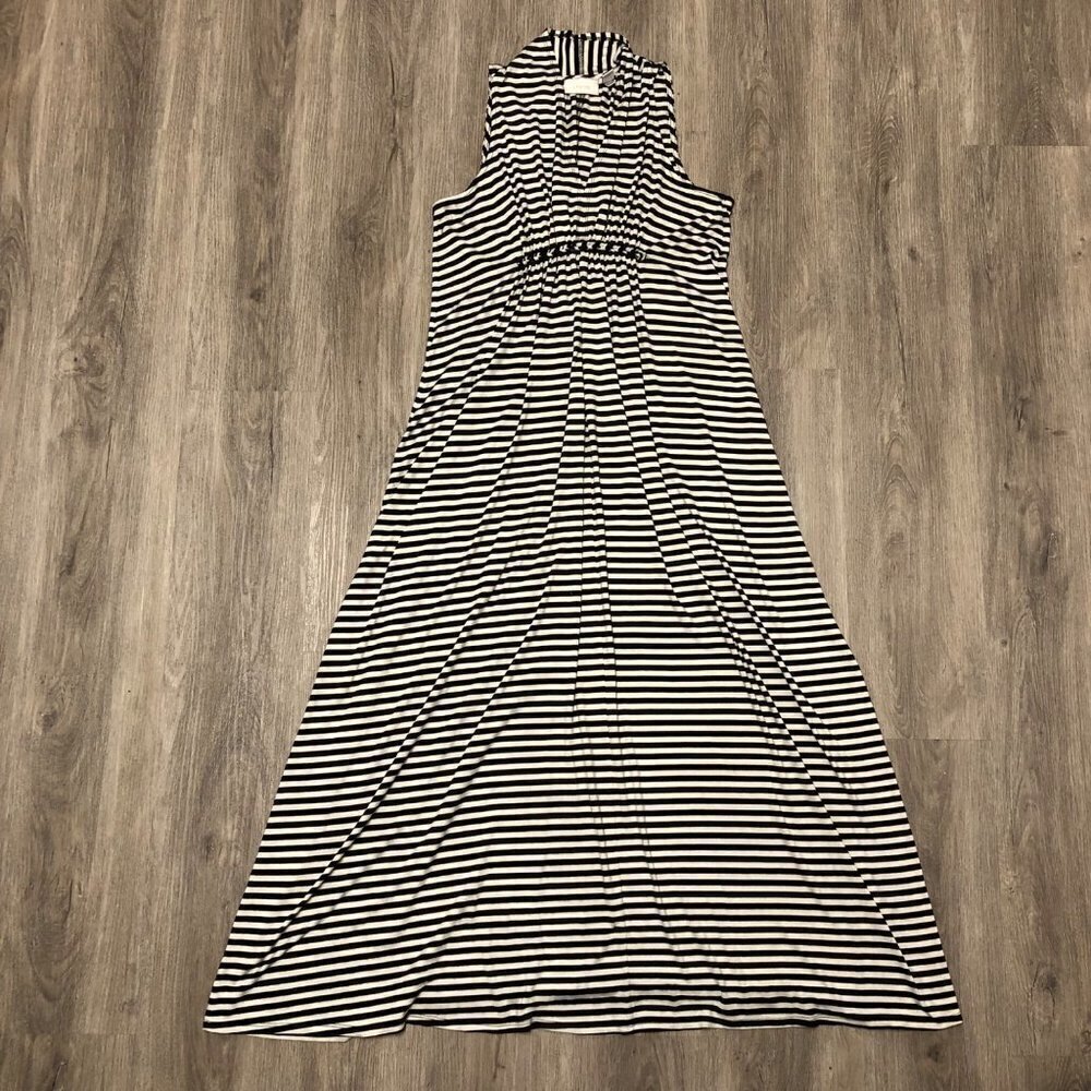 Chico's Size 2/ US Women's Size 12 Maxi Dress White Black Striped Braided V-Neck